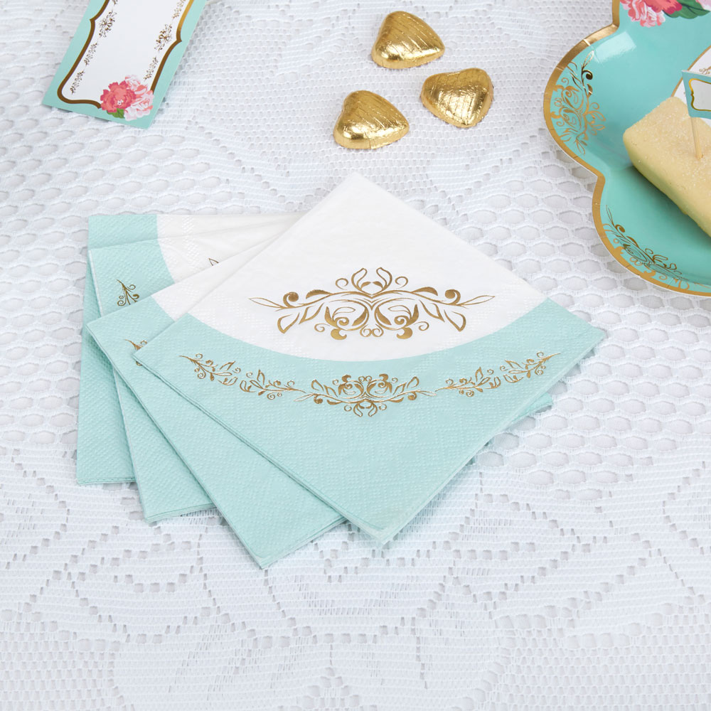 16 x Vintage Style Tea Party Paper Beverage Napkins Shabby Chic Buffet